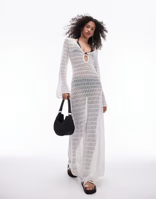 Topshop knitted shell embellished beach dress in white | ASOS (Global)