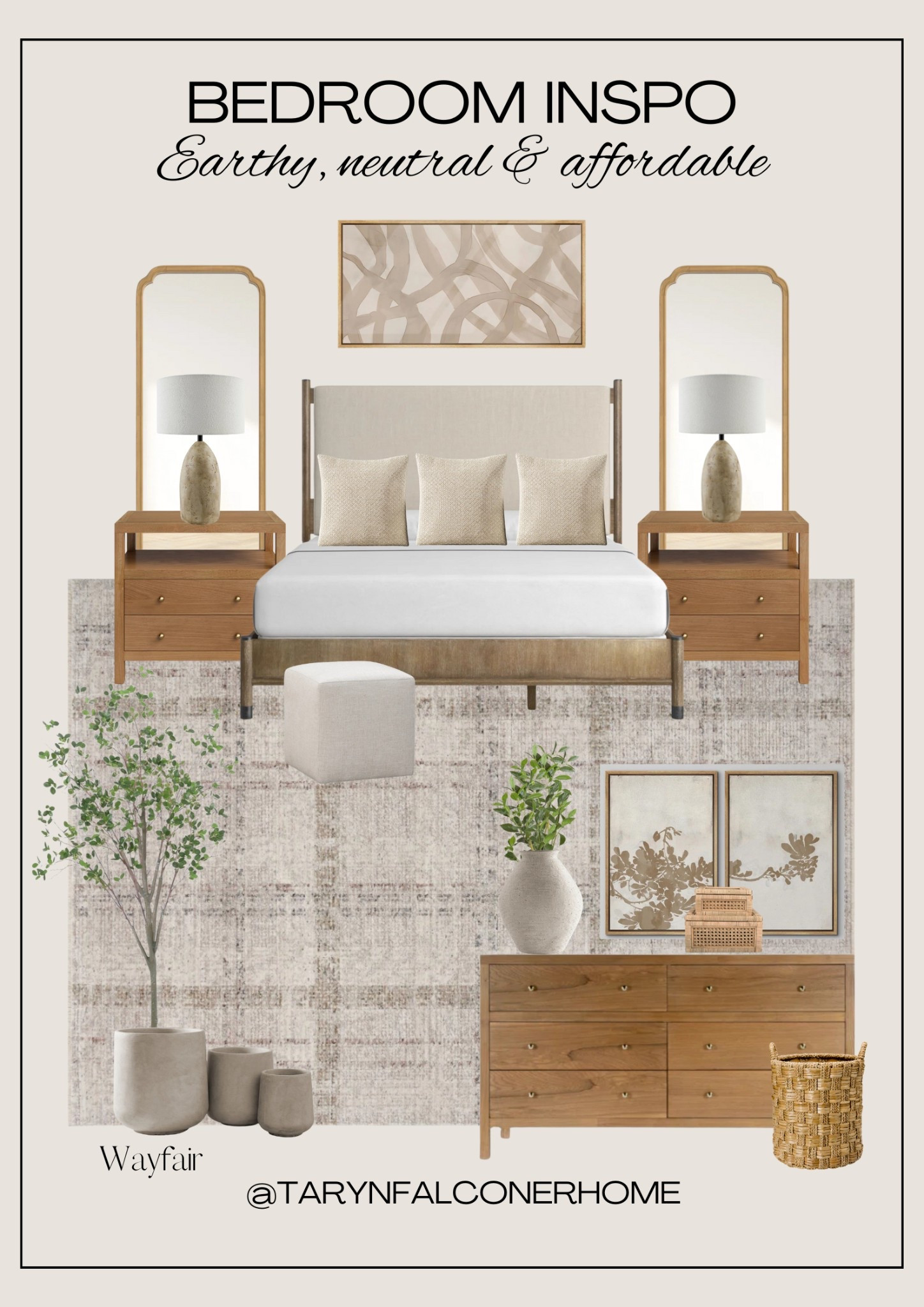 Bedroom finds! Earthy, neutral & affordable🫶🏼

#bedroom #mirror #bed #nightstand #rug #dresser #fauxtree #planter #artwork #tablelamp #basket

#LTKHome