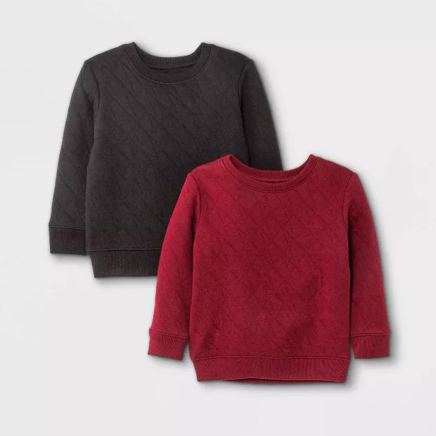 Toddler Boys' 2pk Quilted Fleece Pullover Sweatshirt - Cat & Jack™ Maroon/Gray | Target