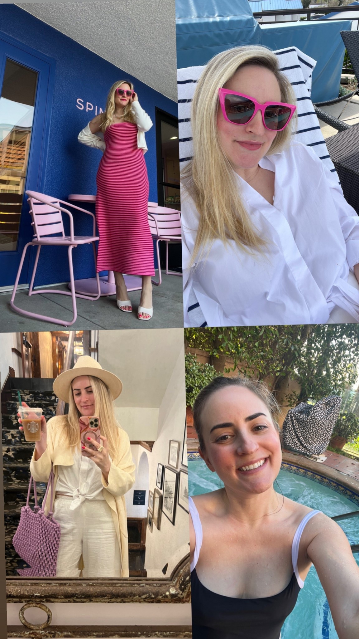 Vacation style | summer style | white buttoned up t -shirt | black one piece bathing suit | pink party dresss