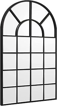 Black Arched Window Mirror, Large Window pane Mirror with Beveled, Metal Framed Windowpane Mirror... | Amazon (US)
