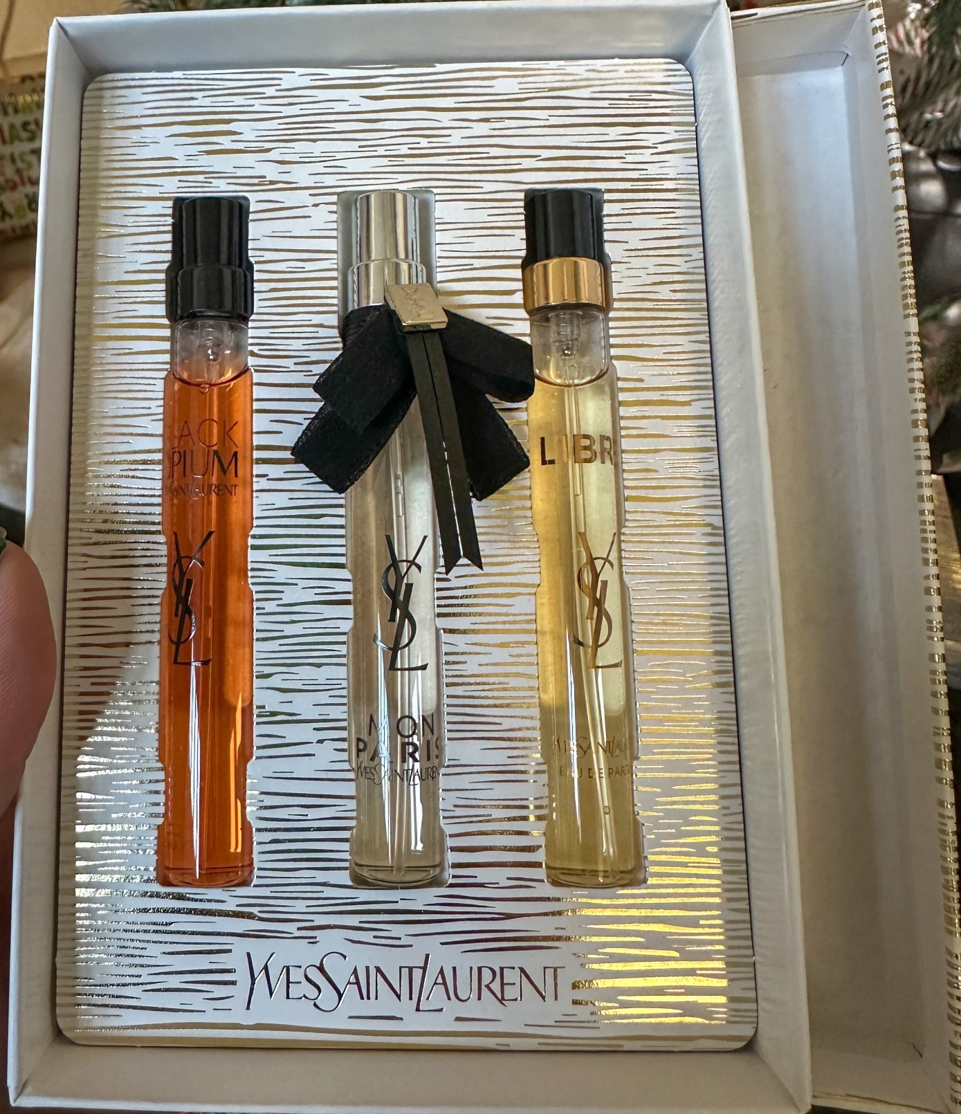 Picked up this 3 pack gift set perfume from YSL for my teenager. She loves her set. Each scent smells so good. #perfume #ysl #scents #teenapproved #luxurygifts 
