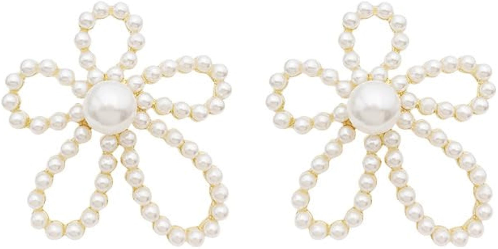 Elarith Women Pearl Flower Earrings S925 Silver Needle 14K gold plated jewelry Valentine's Day Ch... | Amazon (US)