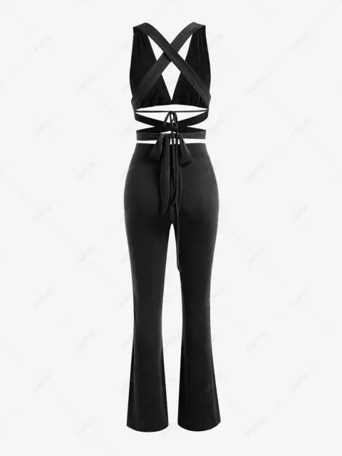Jersey-knit Midriff Flossing Top and Bootcut Pants Set | ZAFUL (Global)