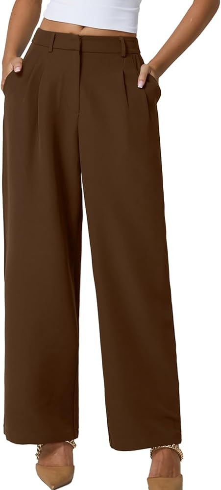 QINSEN Wide Leg Dress Pants for Women High Waisted Wrinkle Free Work Pants with Pockets Casual Sl... | Amazon (US)