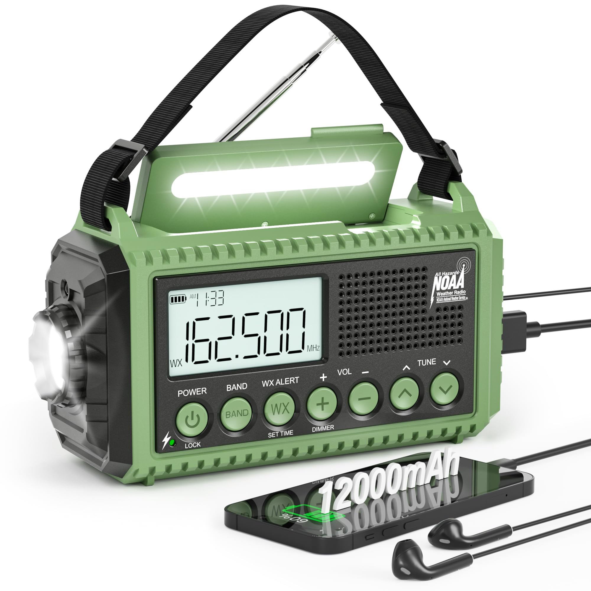 Emergency Radio 12000mAh Auto NOAA Weather Alert Radio -Portable Solar Hand Crank Battery Operate... | Amazon (US)