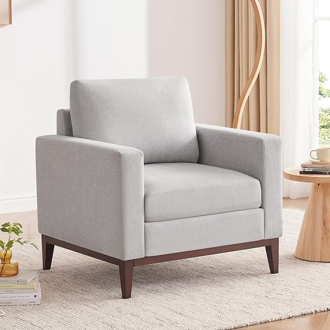 Oversized Accent Chair, Linen Fabric Living Room Chair Modern Reading Chair with Solid Wood Leg, ... | Amazon (US)