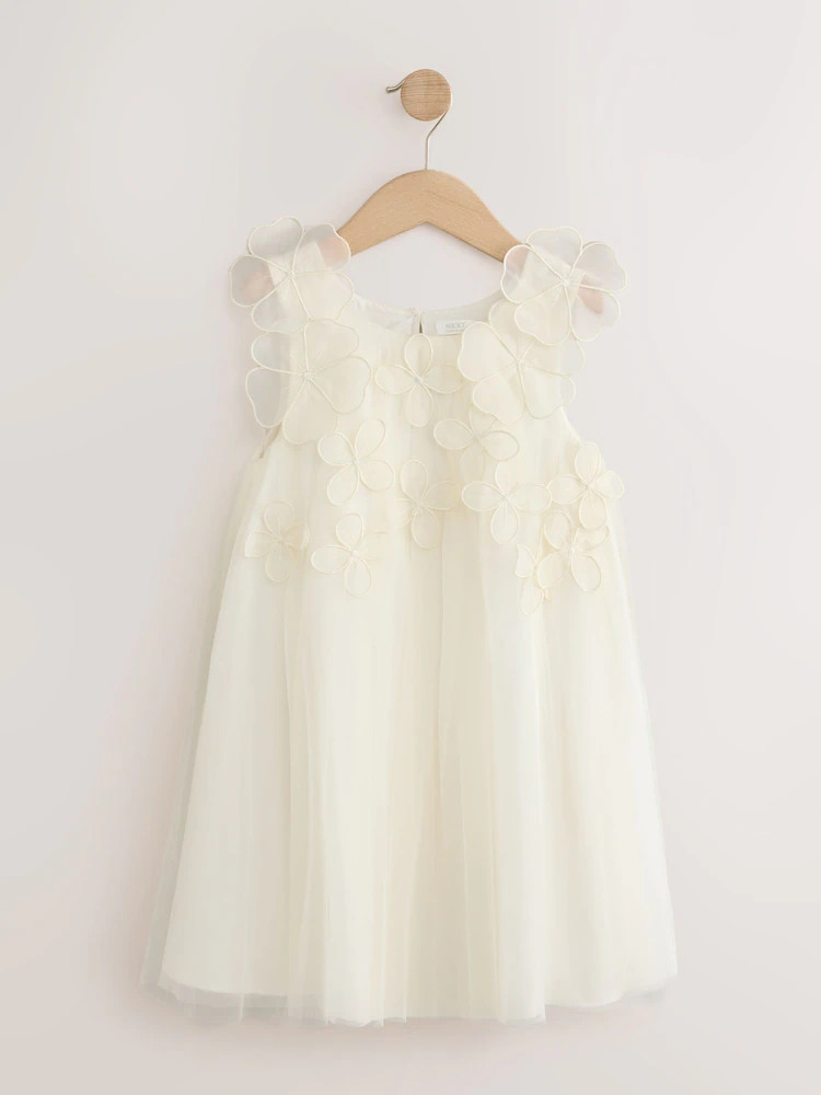 Ivory Flower Girl 3D Flowers Mesh Dress (3-16yrs) | Next US