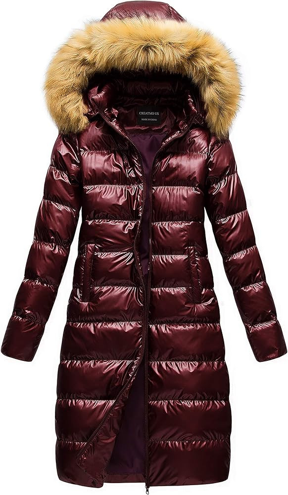 CREATMO US Women's Long Winter Faux Fur Coat Puffer Warm Jacket with Detachable Hood | Amazon (US)