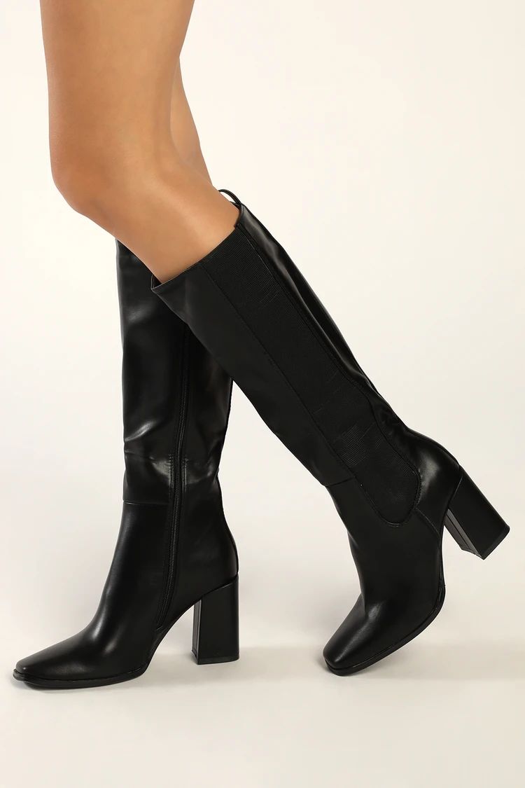 Kassadee Black Square-Toe Knee-High Boots | Lulus (US)