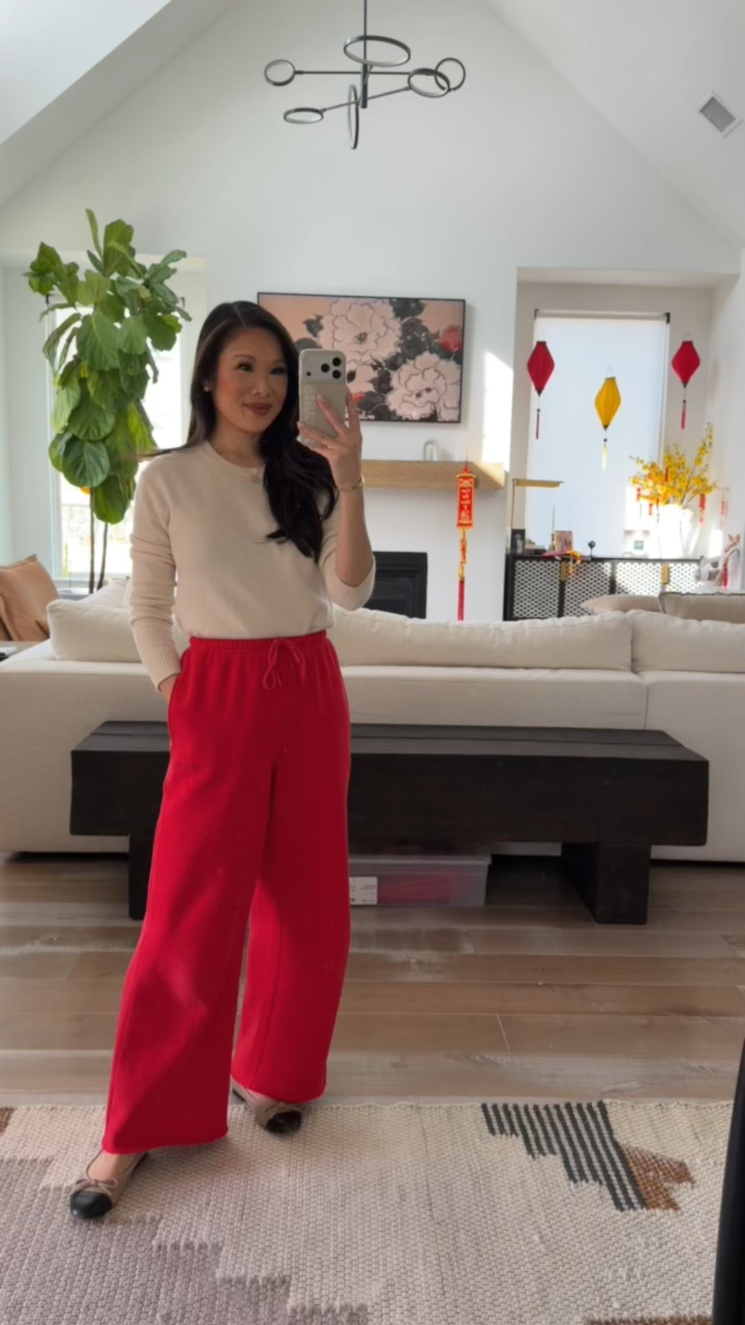 Outfit of the day with cashmere sweater style with fleece pants. Both are size extra small! Great for the season and also lunar new year.

#LTKSeasonal #LTKootd