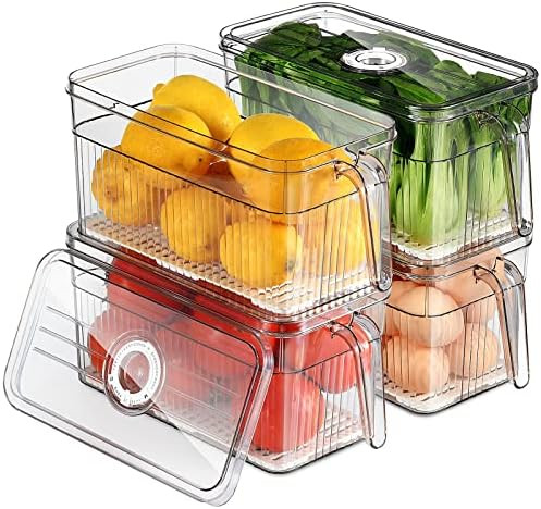 Amazon.com: Fridge Organizer with Freshness Timer Lid, Stackable Refrigerator Organizer Bins with... | Amazon (US)