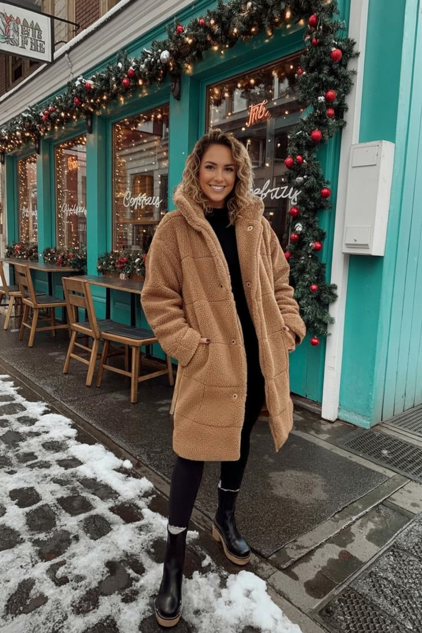 Cozy Winter Coffee Date Outfit ☕❄️

This cozy winter outfit is perfect for coffee dates, holiday strolls, and casual winter days. A teddy coat paired with black leggings and chunky boots creates a warm, stylish look that feels effortless yet put together. The neutral tones make it easy to recreate while still standing out against festive winter scenery. Ideal for cold-weather travel, city walks, or grabbing coffee on a snowy day, this outfit proves you can stay warm and chic all season long.

#winteroutfit #teddycoat #cozywinter #winterfashion #coffeeoutfit #neutralstyle #winterstreetstyle #coldweatherstyle #holidayinspo #casualwinter #amazonfashion 

 #LTKHoliday #LTKSeasonal #LTKOver40