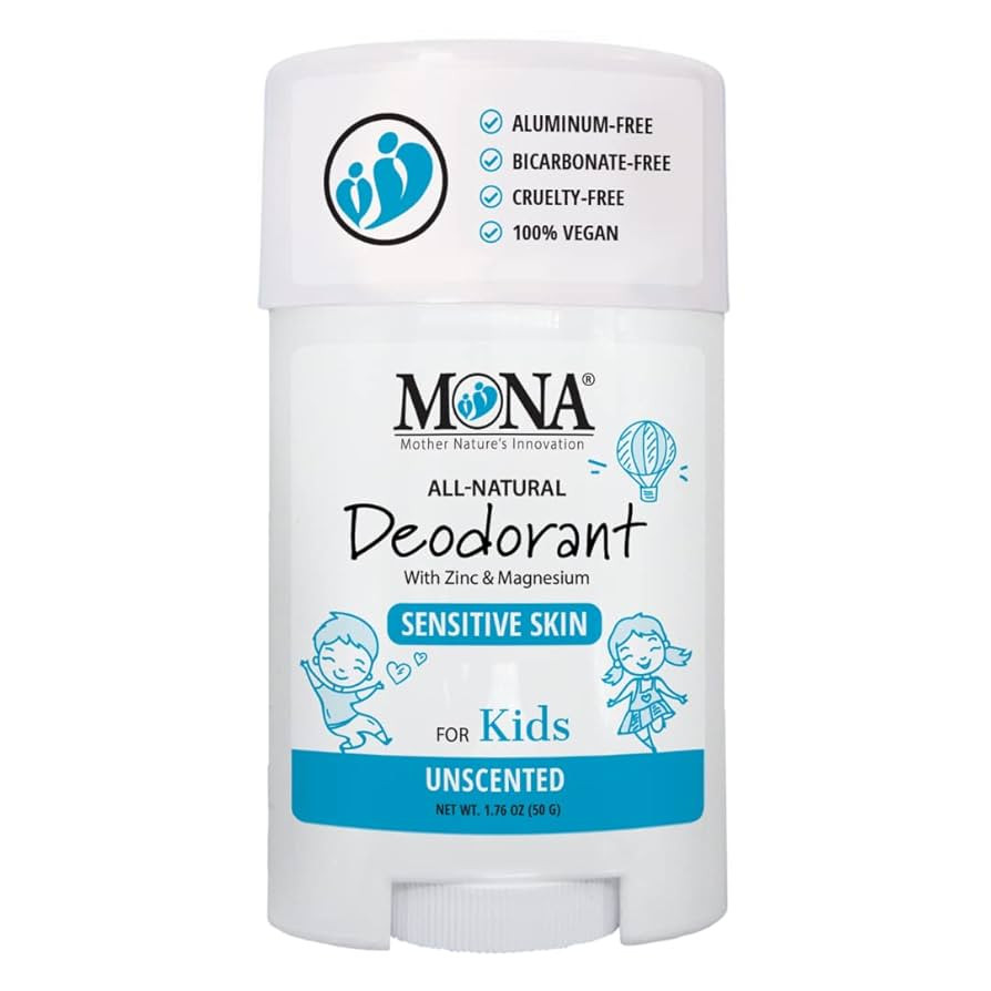 MONA UNSCENTED 100% Natural Deodorant for Kids, Preteens & Teens | Hypoallergenic & Vegan | No Ba... | Amazon (US)
