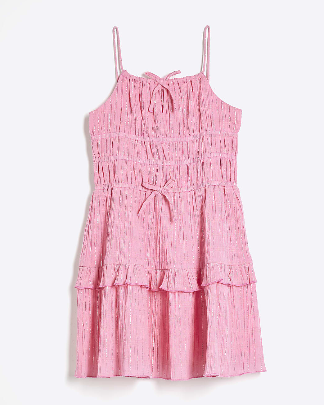 Girls Pink Tiered Shimmer Beach Dress | River Island UK & IE