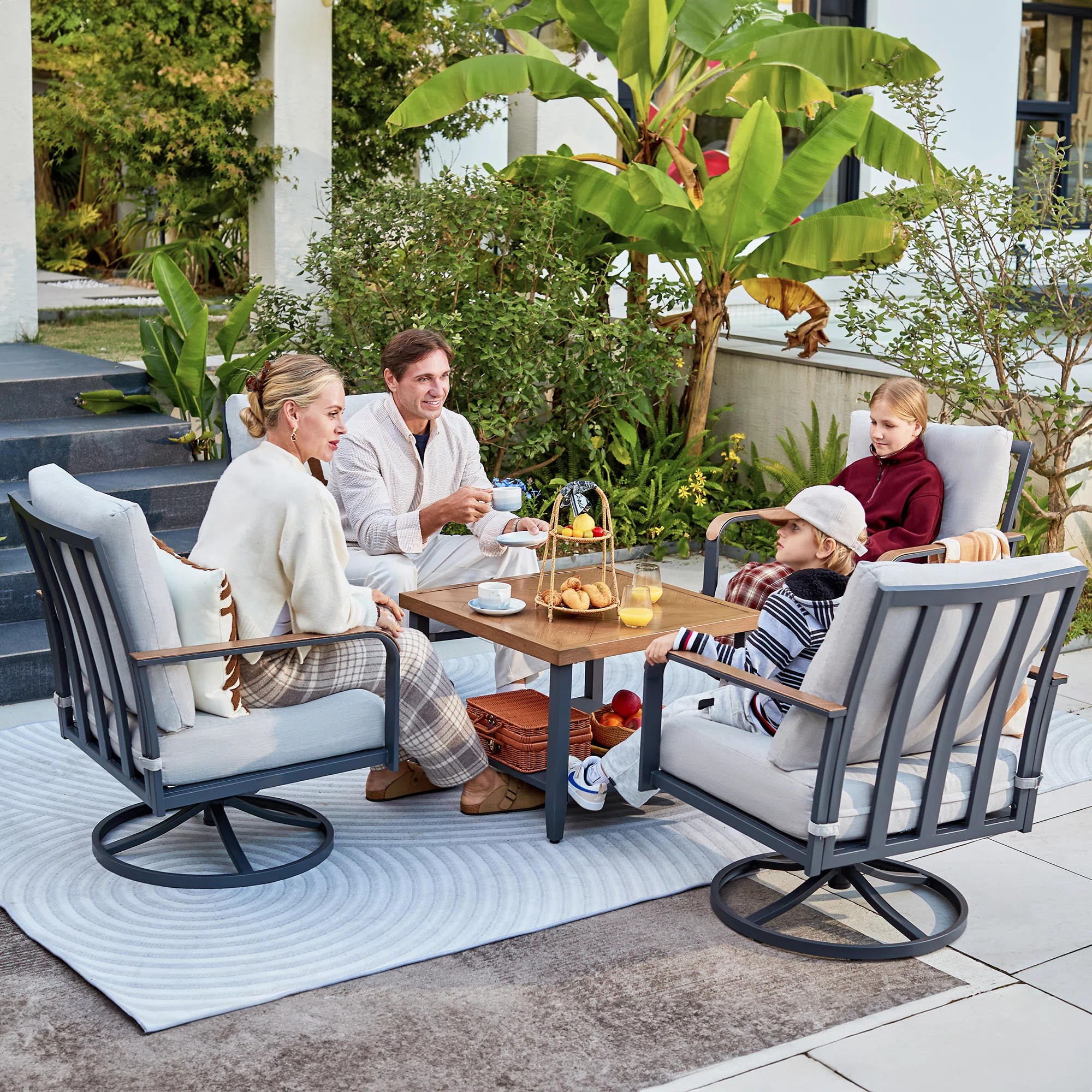 5 Pieces Outdoor Conversation Set With 4 Rockers And 6" Thick Cushions | Wayfair North America