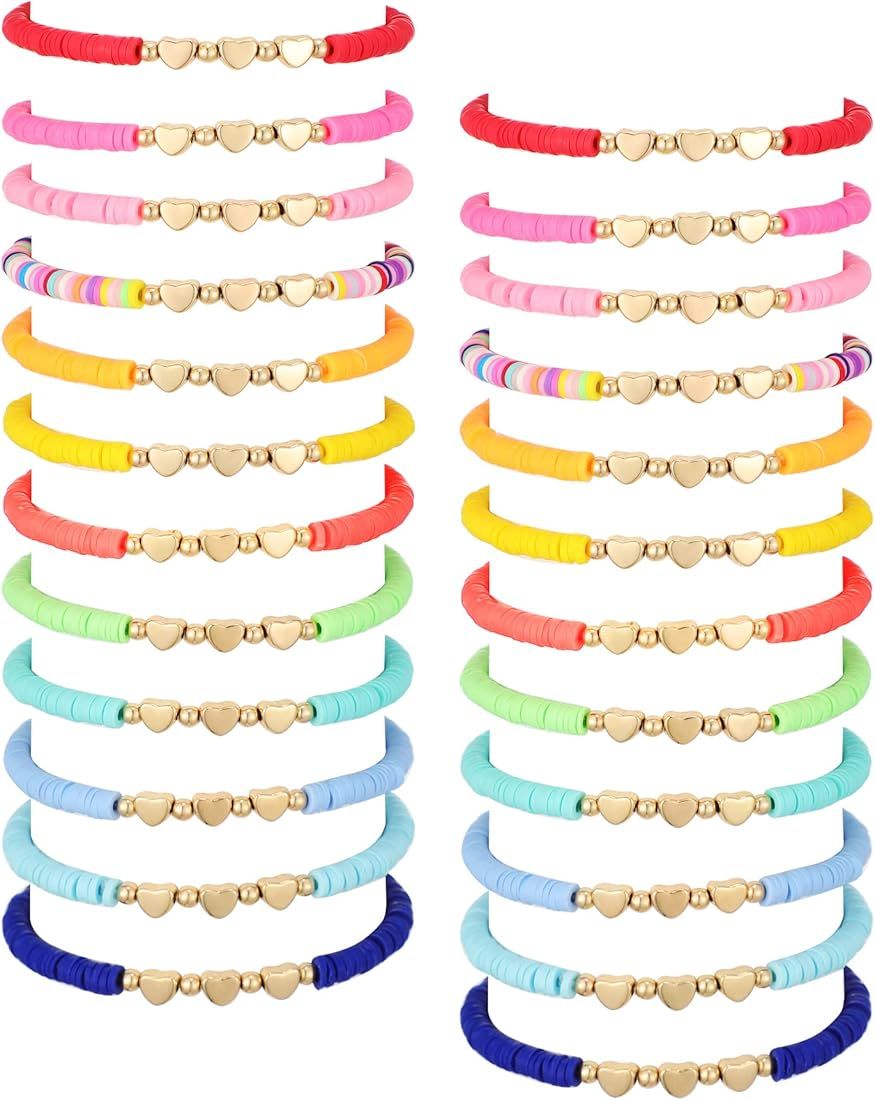 Sureio 24 Pcs Colorful Friendship Bracelets Adjustable Flat Beads Letter Heart Smile Bracelets Su... | Amazon (US)