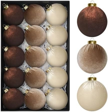 15 PCS Brown Velvet Balls Ornaments for Christmas Tree, 3.15" Large Balls Velvet Christmas Orname... | Amazon (US)