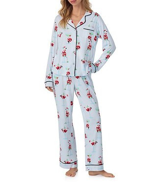 Room Service Long Sleeve Notch Collar Cozy Jersey Tipsy Santa Print Long Holiday Pajama Set | Dil... | Dillard's