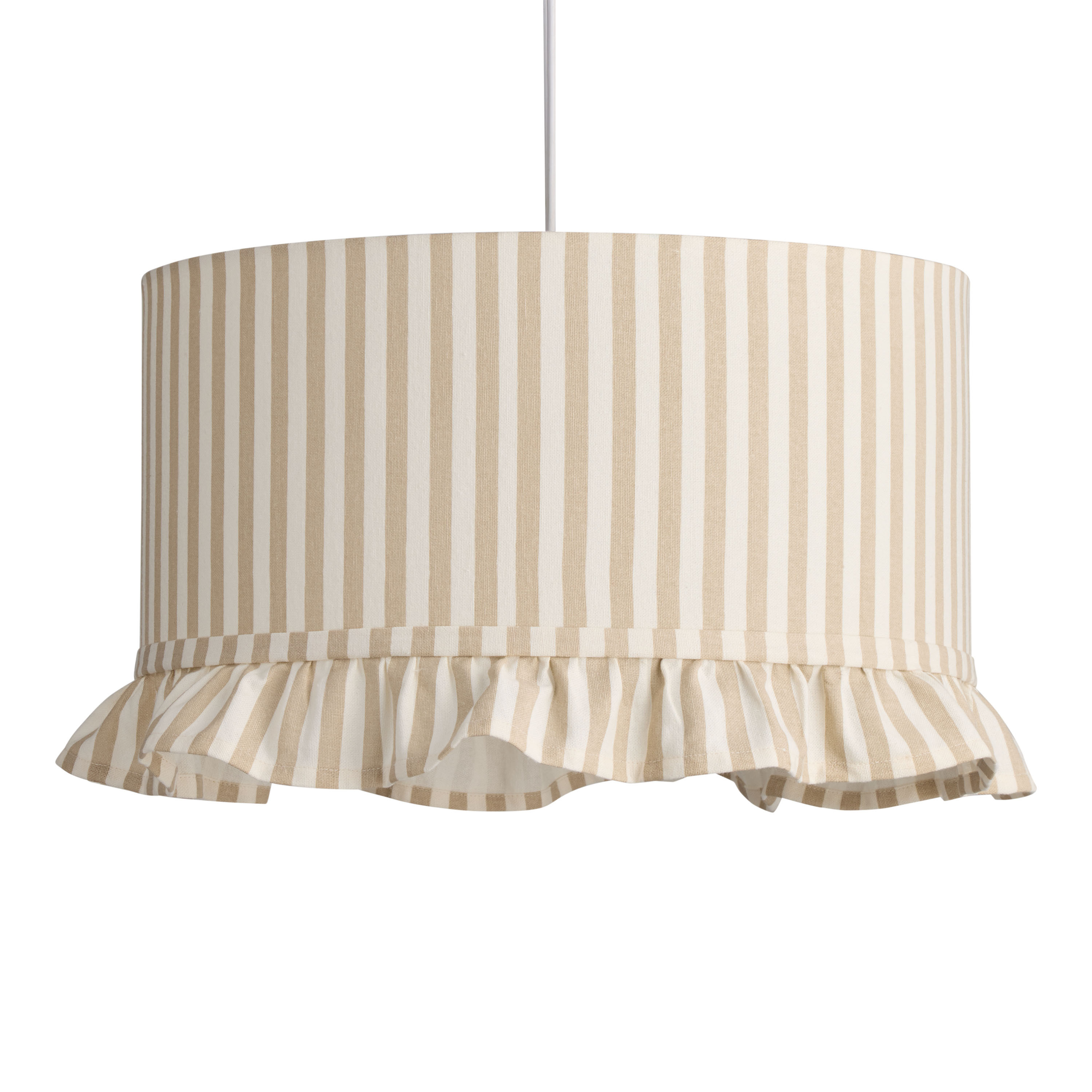 Myla Ivory and Beige Cotton Stripe Ruffled Drum Pendant Lamp | World Market