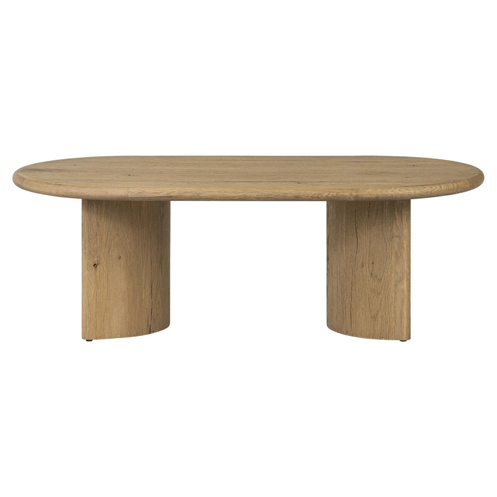 Paris Rustic Lodge Worn Brown Oak Oval Coffee Table - 51" | Kathy Kuo Home