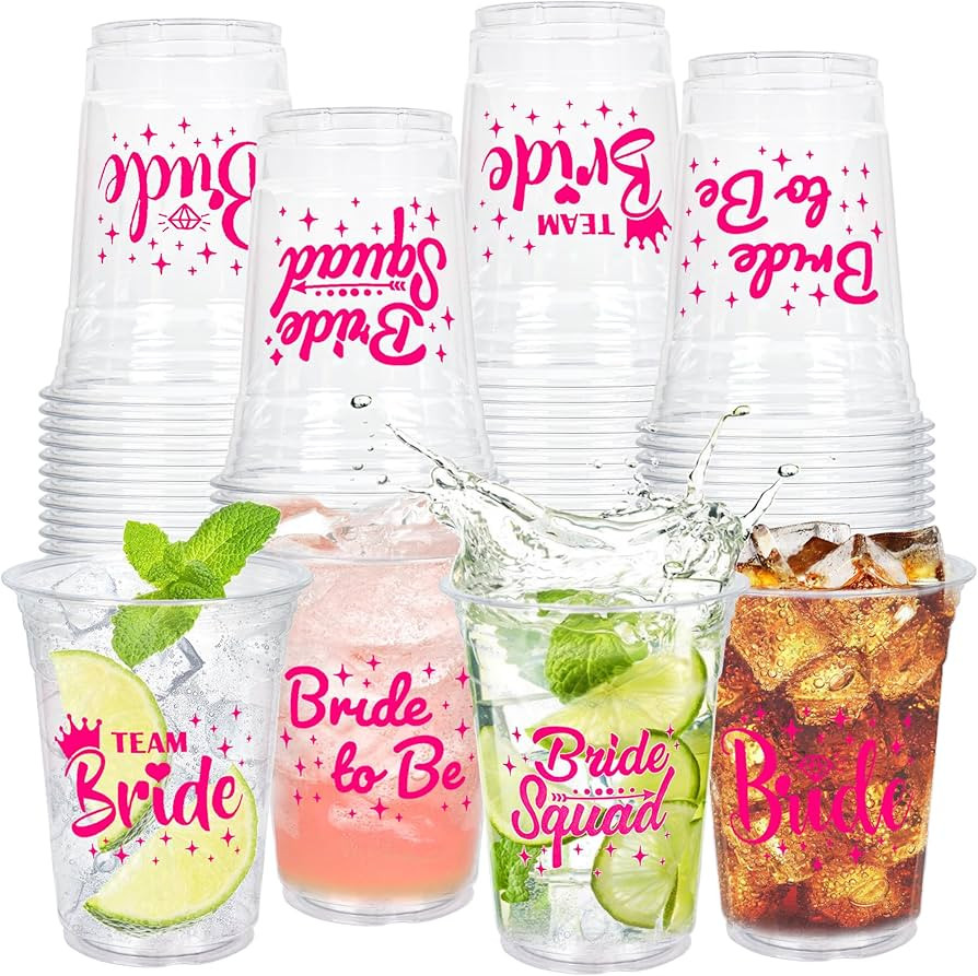 peony man 48 PCS Bachelorette Party Plastic Cups 16oz Hot Pink Team Bride Clear Cups Disposable B... | Amazon (US)