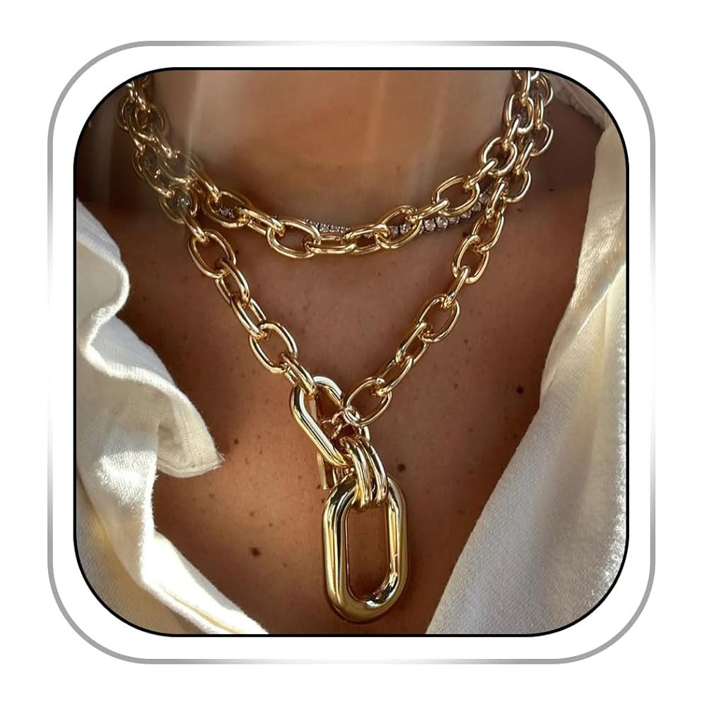 Chunky Gold Necklace for Women Thick Necklaces Punk Link Chain Charm Pendant Necklaces | Amazon (US)