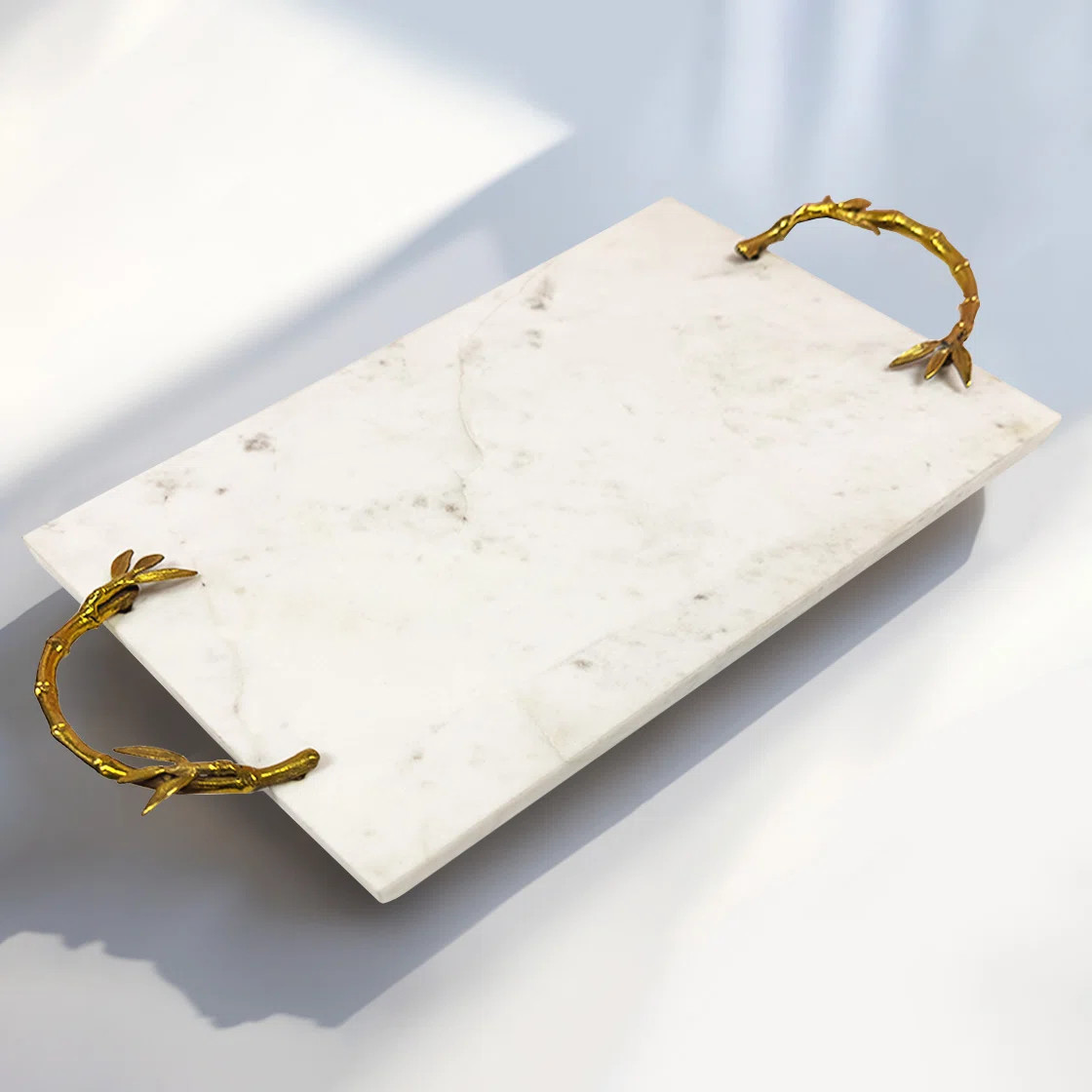 Elegant Large Serving Tray Rectangular Marble Tray with Metal Handles – Stylish Christmas Gift ... | Wayfair North America