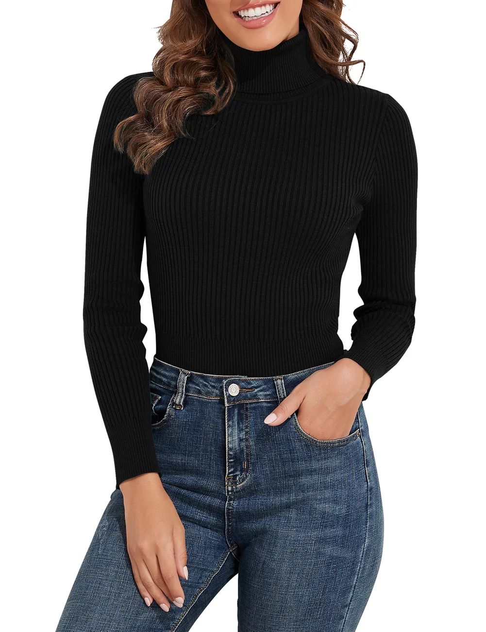 PrettyGuide Women's Ribbed Turtleneck Long Sleeve Sweater | Walmart (US)