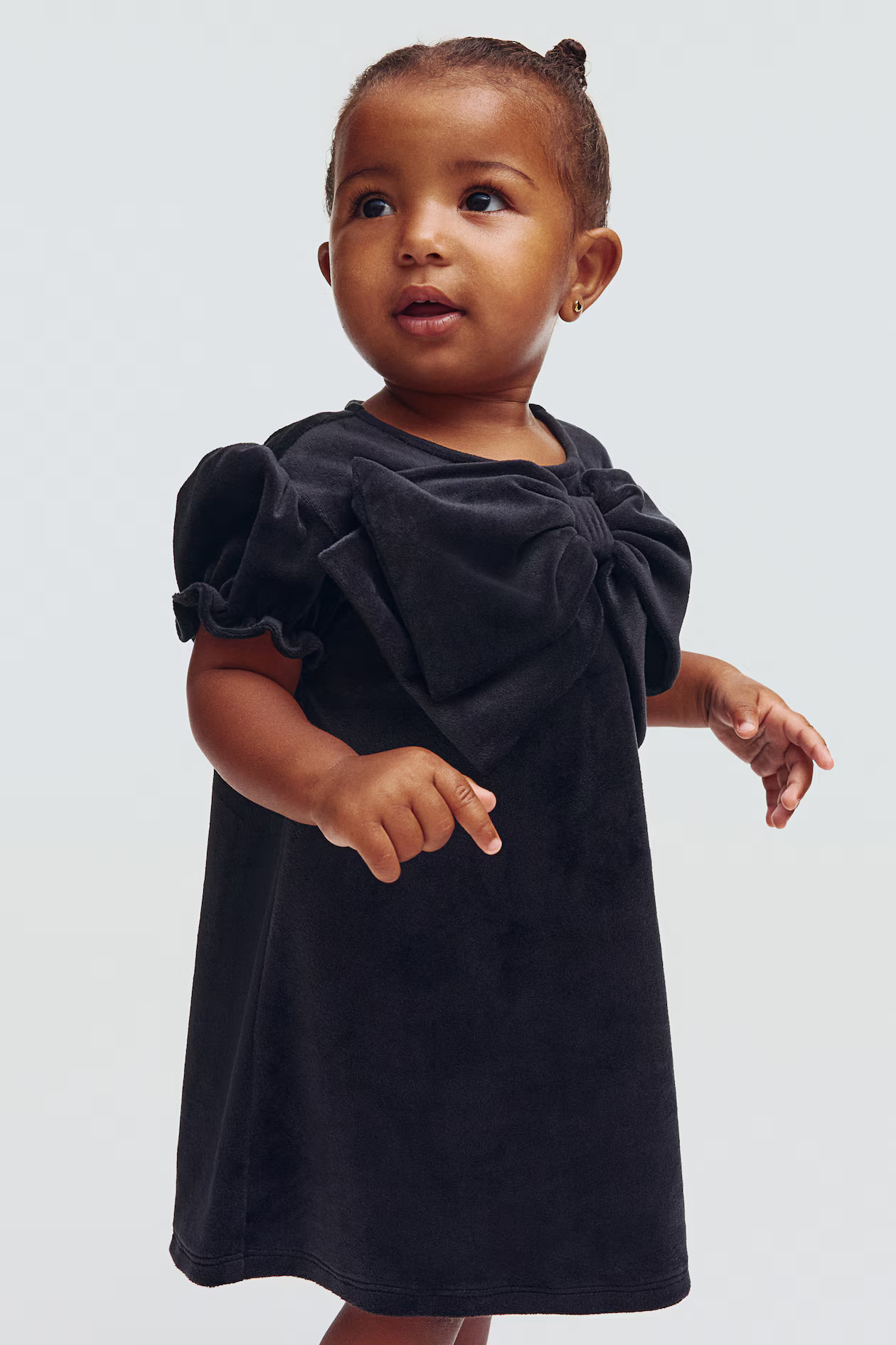 Bow-detail velour dress - Black - Kids | H&M US | H&M (US + CA)