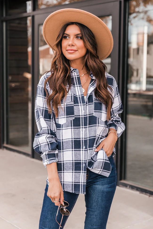 Dreaming Again Navy/White Plaid Blouse | The Pink Lily Boutique