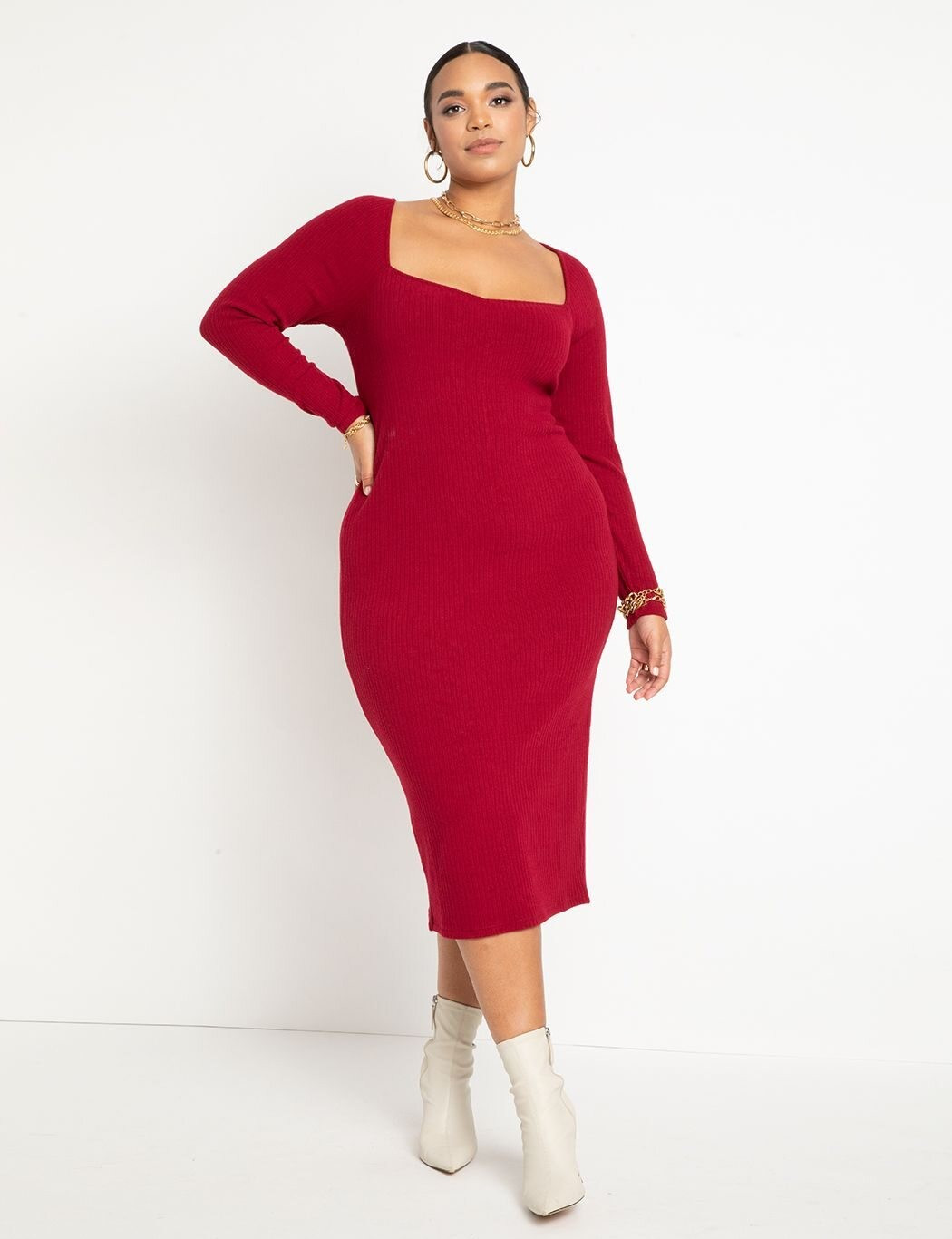 Square Neck Sweater Knit Midi Dress | Eloquii