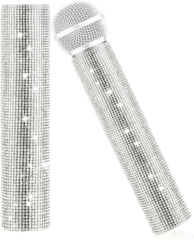 Silver Microphone Decorative Sleeve (Mic Not Included), Glitter Wireless Microphone Cover, Sparkl... | Amazon (US)