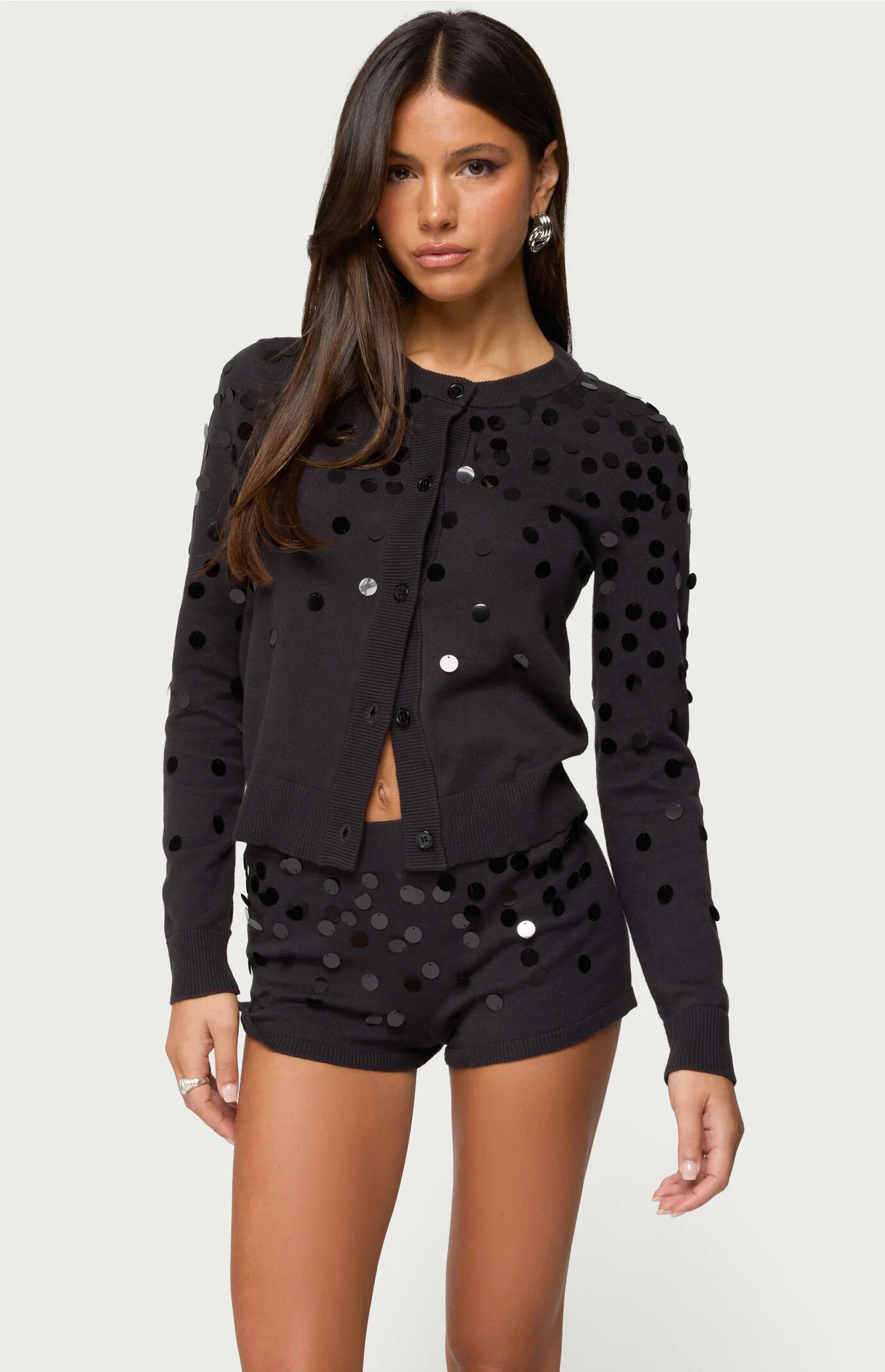 Edikted Women's Cierra Sequin Knit Cardigan in Dark Gray - Size Large | PacSun