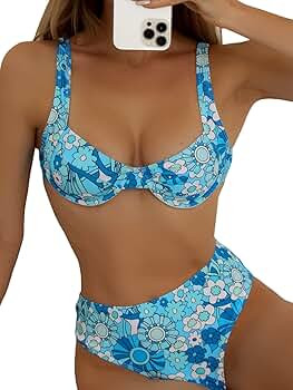 MakeMeChic Women's 2 Piece Bathing Suit Underwire High Waisted Bikini Set Swimsuit | Amazon (US)