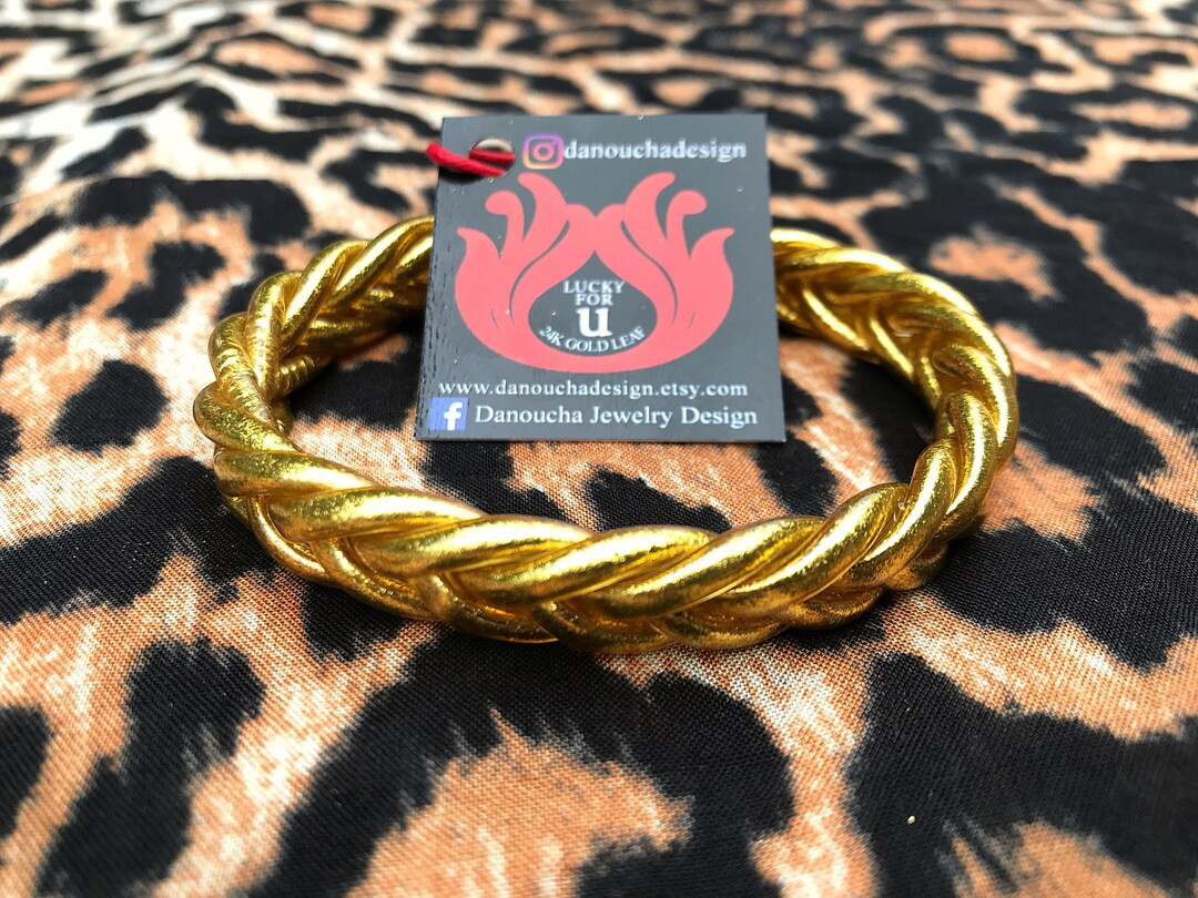BRAIDED DESIGN gold leaf stack stacking layering Thai temple bracelets plastic waterproof classy ... | Etsy (US)