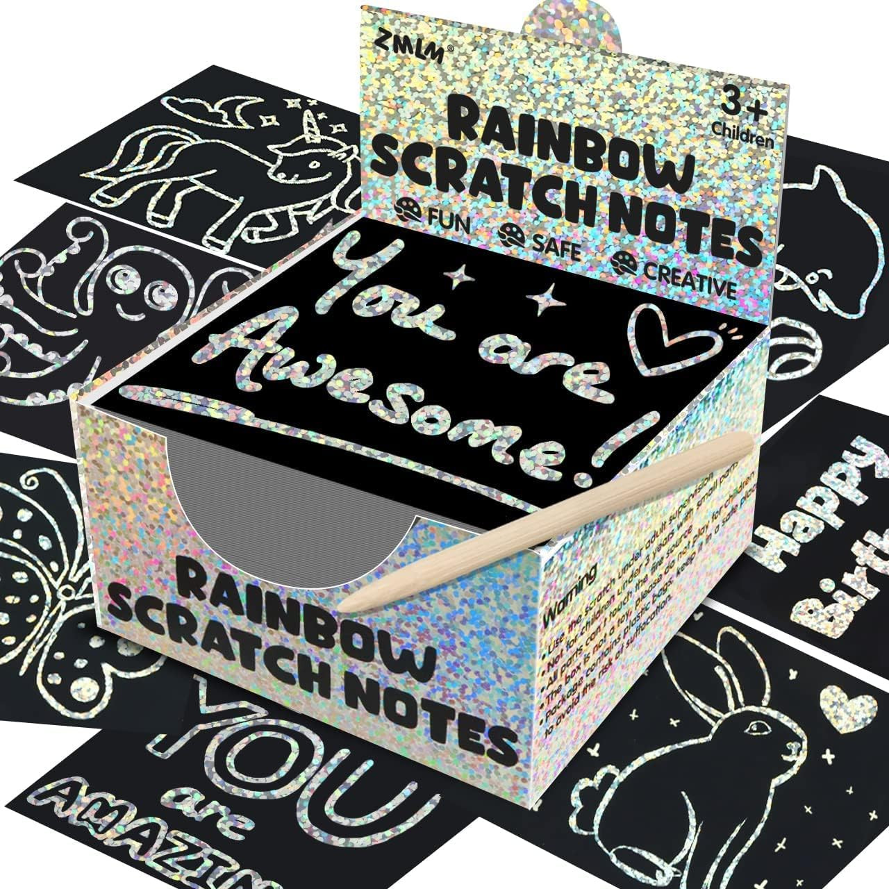 ZMLM Stocking Stuffers for Kids - 165 Holographic Silver Scratch Mini Art Notes Magic Scratch Pap... | Amazon (US)
