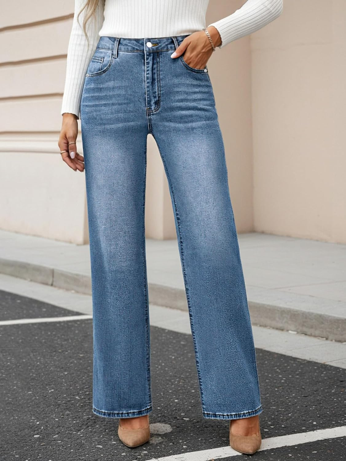 Women's Relaxed Wide Leg Jeans Elastic Waist Lightweight Denim Pants for Casual & Daily Wear | Amazon (US)