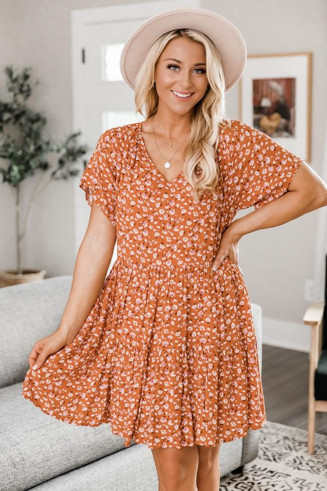 My Last Time Rust Floral Babydoll Dress | The Pink Lily Boutique