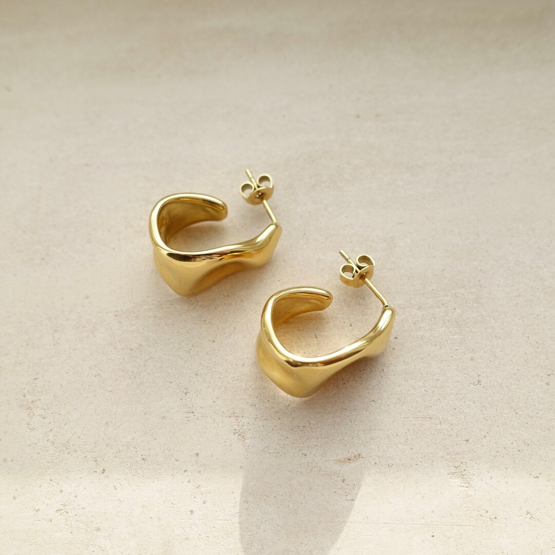 Contemporary Melted Gold Earrings - Minimalist Gold Earrings - Minimalist Handmade Jewellery | Etsy (US)