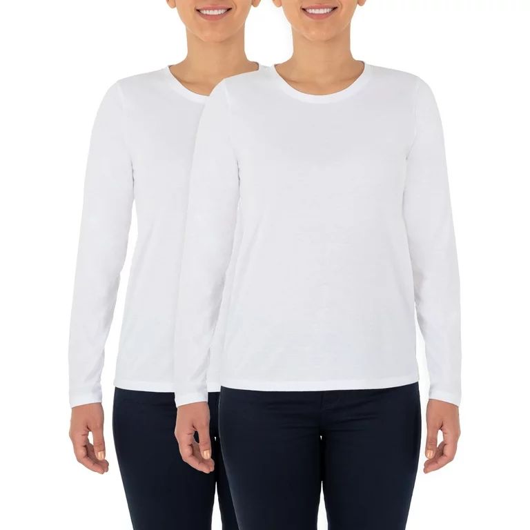 Time and Tru Women's Essential Pima Cotton Long Sleeve Crew Neck T-Shirt, 2-Pack | Walmart (US)