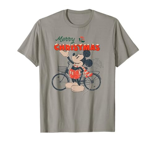 Disney Mickey Mouse Merry Christmas Bicycle Retro Distressed T-Shirt | Amazon (US)