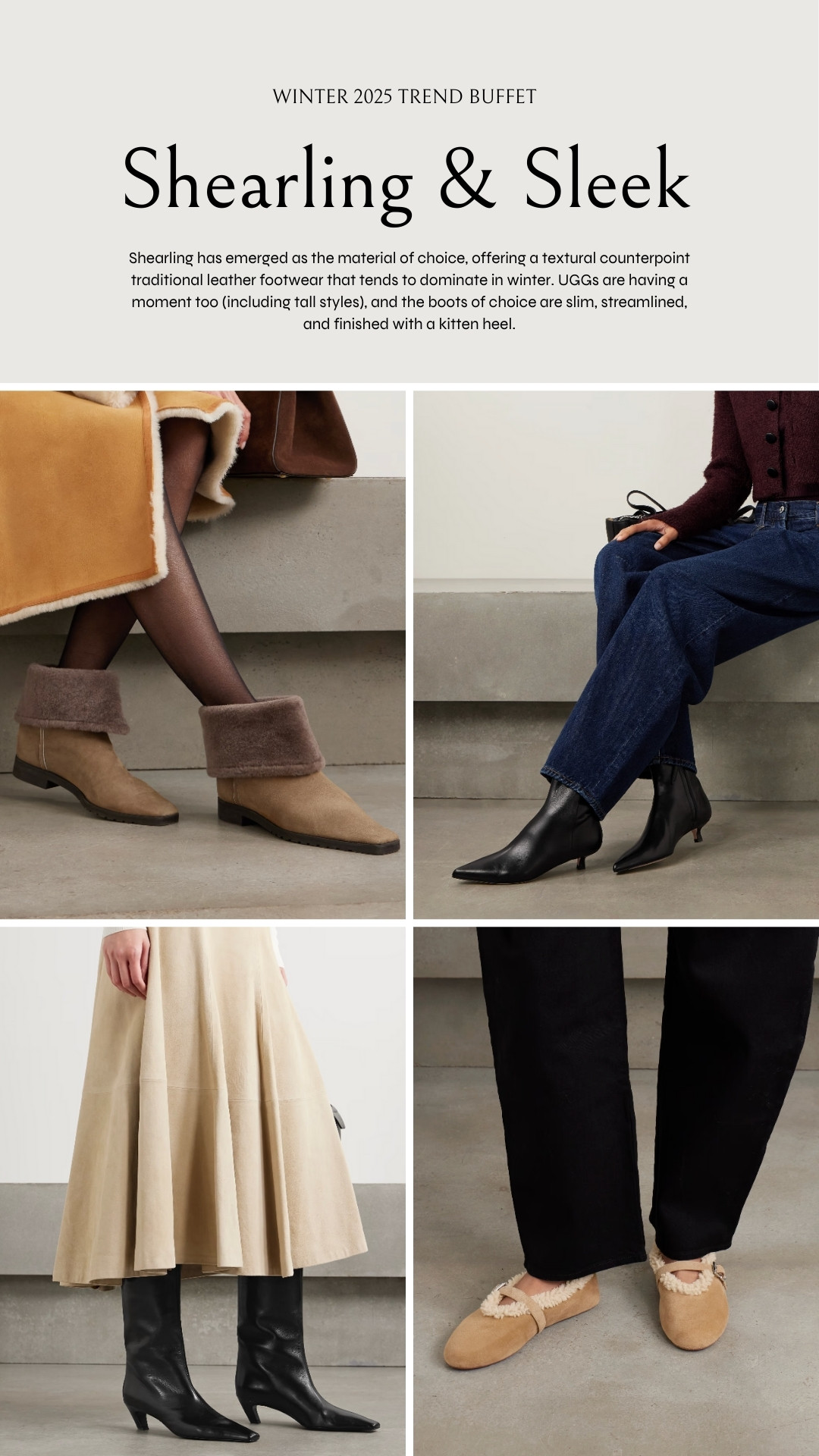 Winter 2025 Trend Buffet ❄️ Shoe trends: shearling-trim ballet flats, loafers, and Chelsea boots. Sleek leather boot styles with almond and pointed toes with kitten heels.


Winter trends, winter style, winter fashion, winter 2025 fashion trends, winter 2025, winter outfit inspo, winter outfits, winter outfit inspiration, winter shoes, winter boots, winter flats
 

 #LTKSeasonal