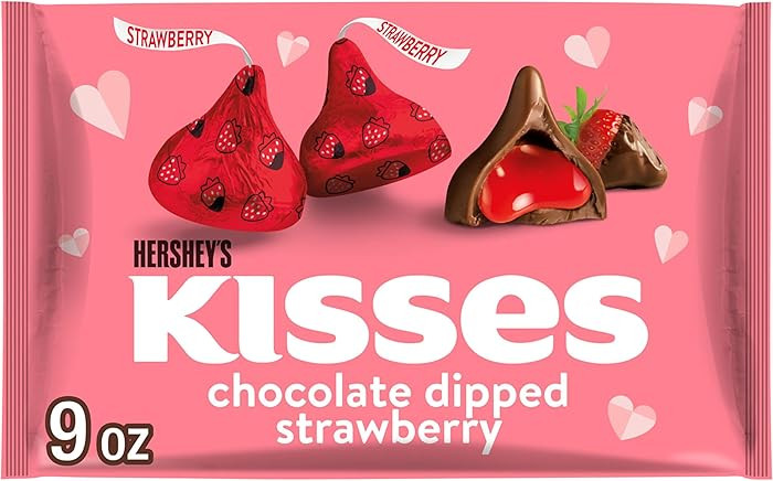 HERSHEY'S KISSES Chocolate Dipped Strawberry Flavored, Valentine's Candy Bag, 9 oz | Amazon (US)