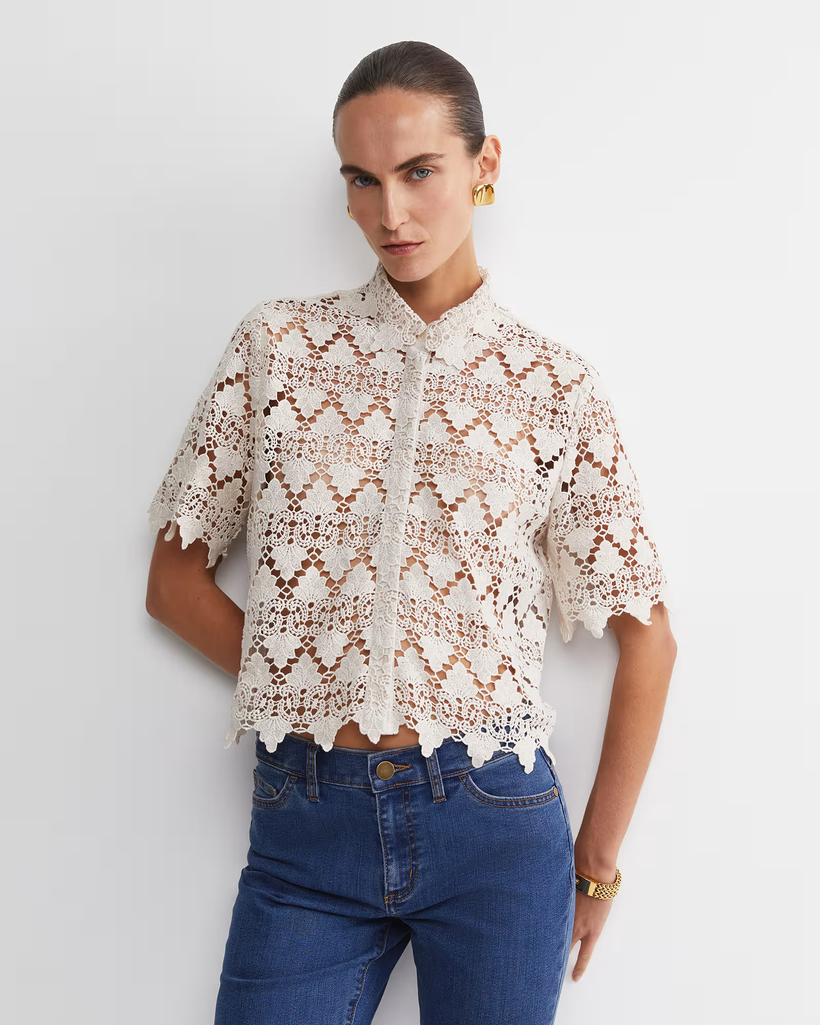 Ariana Lace Cropped Shirt | Sportscraft (Australia)