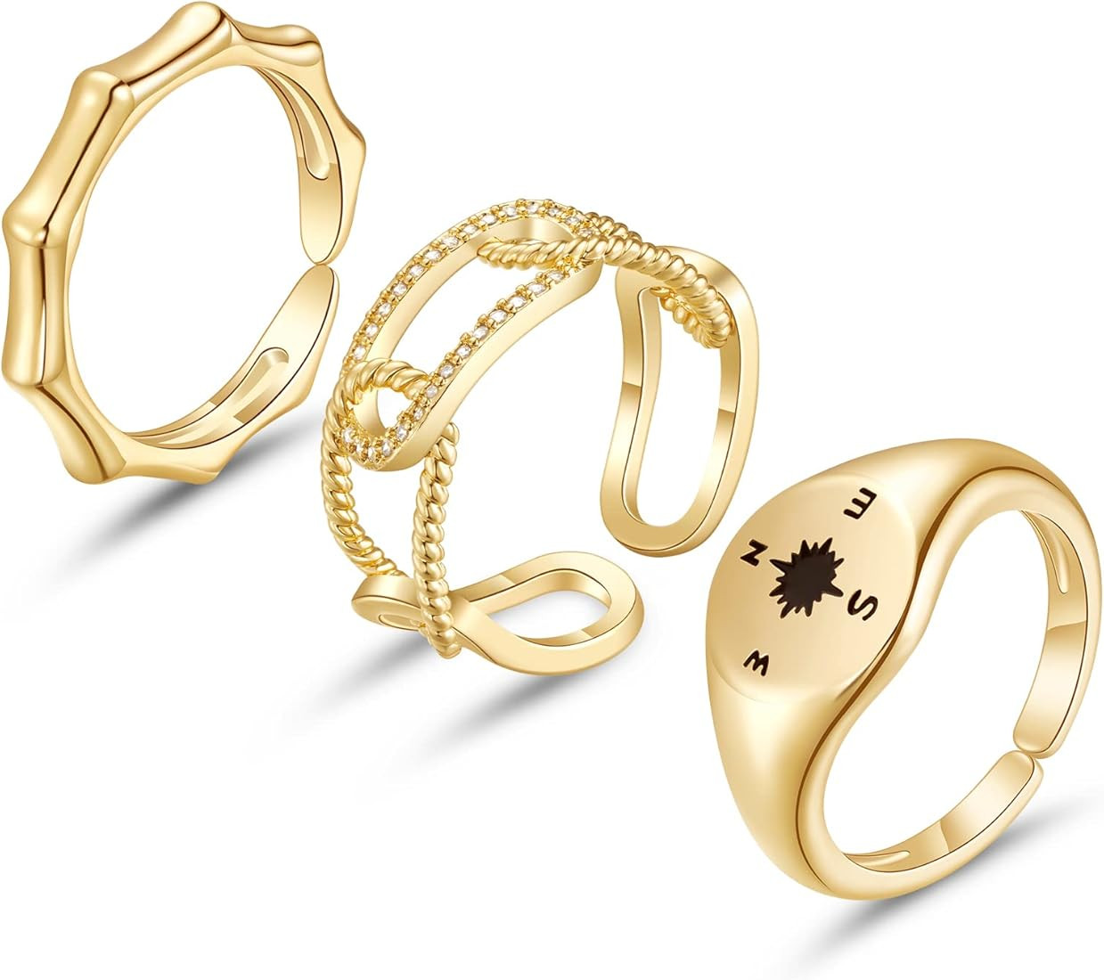 KissYan Gold Ring Set for Women, 14K Gold Plated Stackable Open Knuckle Finger Rings Chunky Twist... | Amazon (US)