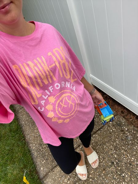 Casual mom outfit 
Bump friendly outfit 
Oversized tee shirt
Graphic tee 
Lululemon align leggings 

#LTKFamily #LTKActive #LTKBump