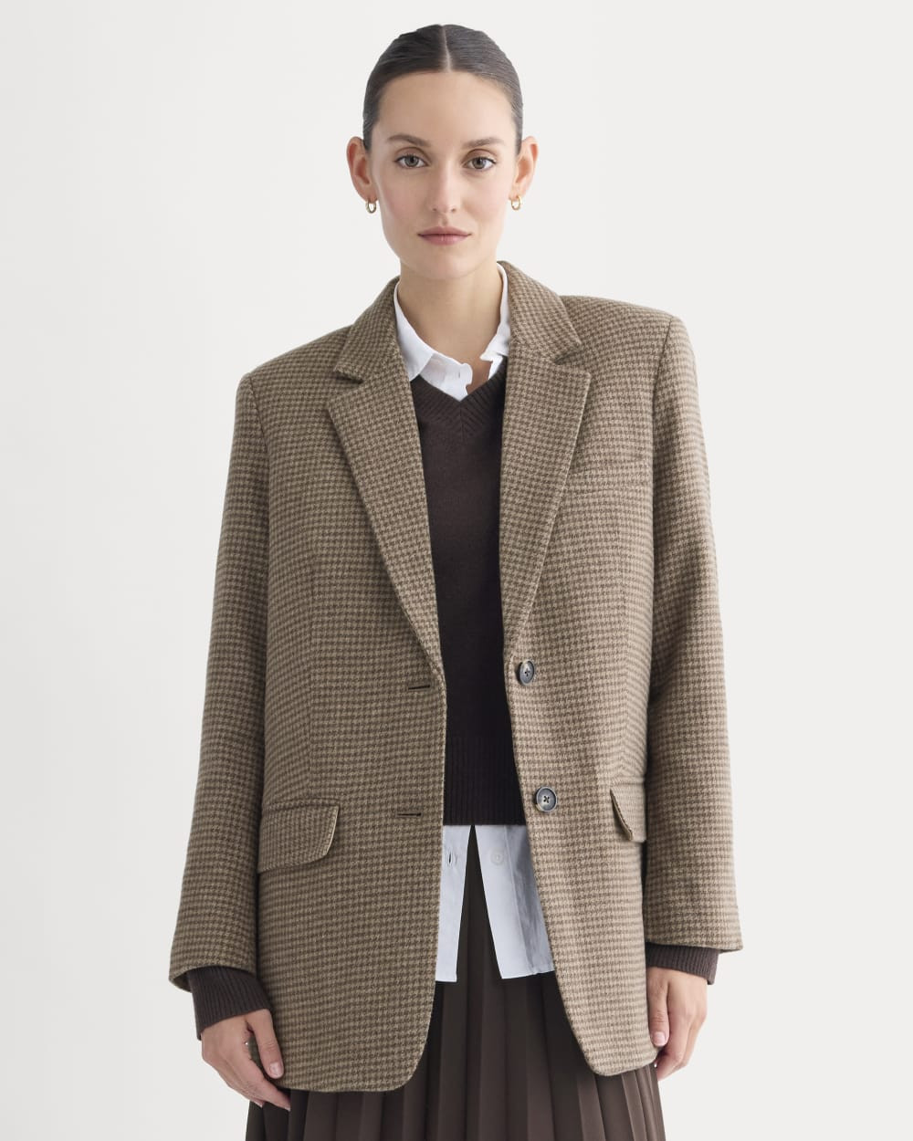 Everlane Oversized Blazer in Wool | Brown Houndstooth | 14 | Everlane