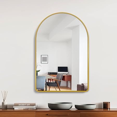 SKELLIGE Arched Wall Mirror for Bathroom, Gold Mirrors for Wall,33''x22'', Metal Frame Vanity Mir... | Amazon (US)