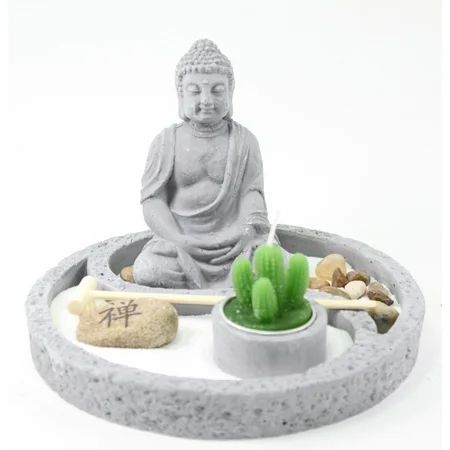 Tabletop Buddha Zen Garden Rock Rake Sand Cactus Candle Holder Home Decor | Walmart (US)
